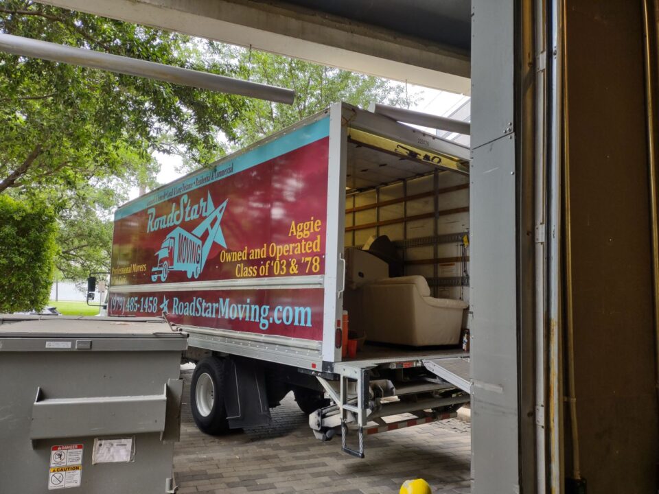 shot of the truck from inside a commercial garage